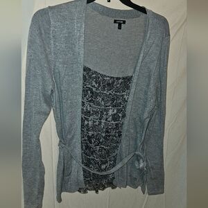 Apt. 9 Gray Cardigan with Black Floral Layer